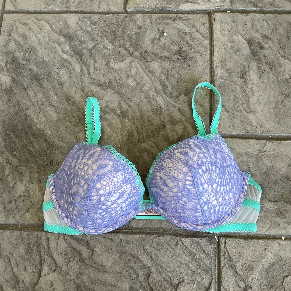 Victoria's Secret seafoam green and lavender bra. Padded Demi 34c